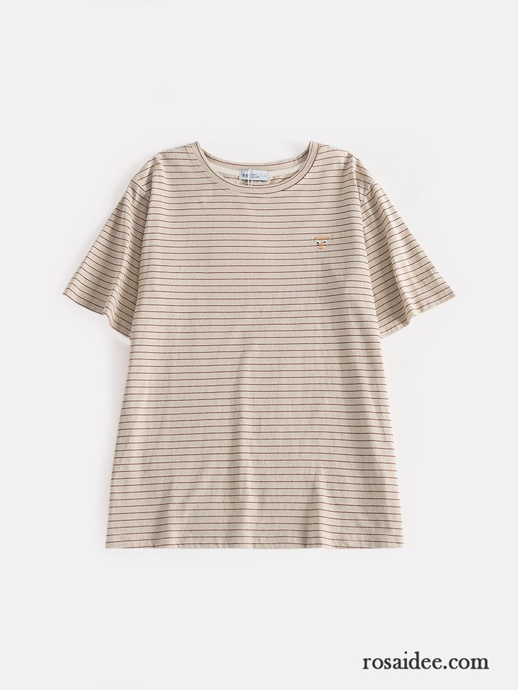 T-shirts Damen Lose Streifen Schüler Sommer Mädchen Mantel Beige Farbe