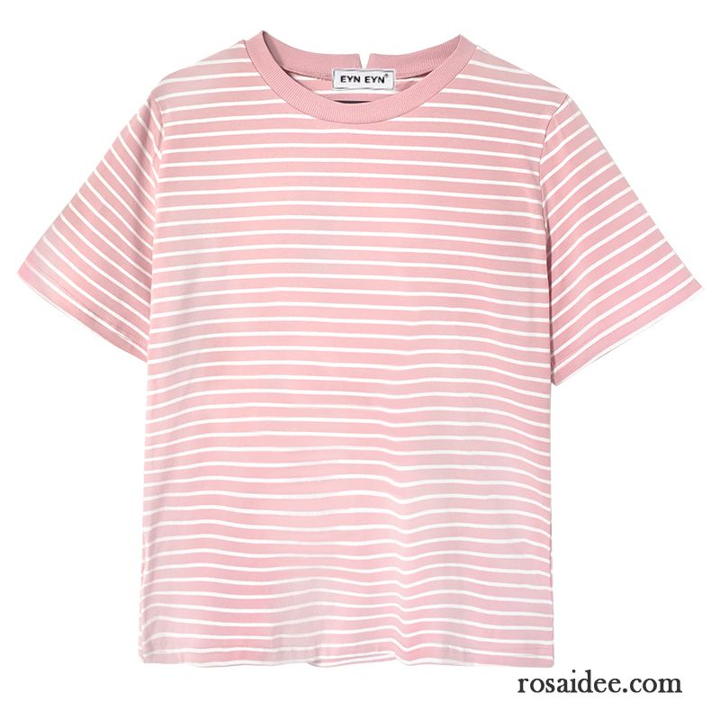 T-shirts Damen Mantel Streifen Schüler Baumwolle Sommer Neu Rosa Weiß