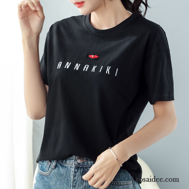 T-shirts Damen Mode Baumwolle Rundausschnitt Ultra Lose Sommer Rot