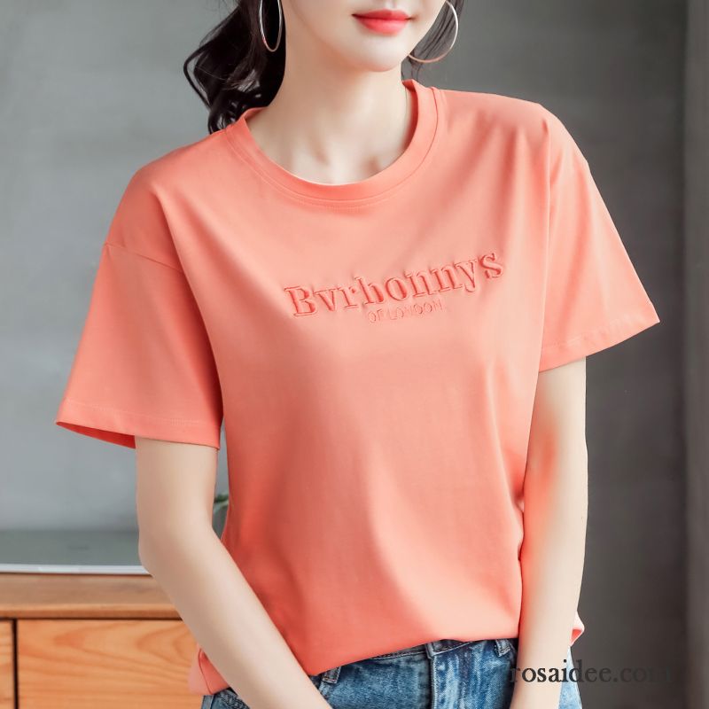 T-shirts Damen Neu Baumwolle Ultra Große Größe Rein Trend Grün Rot