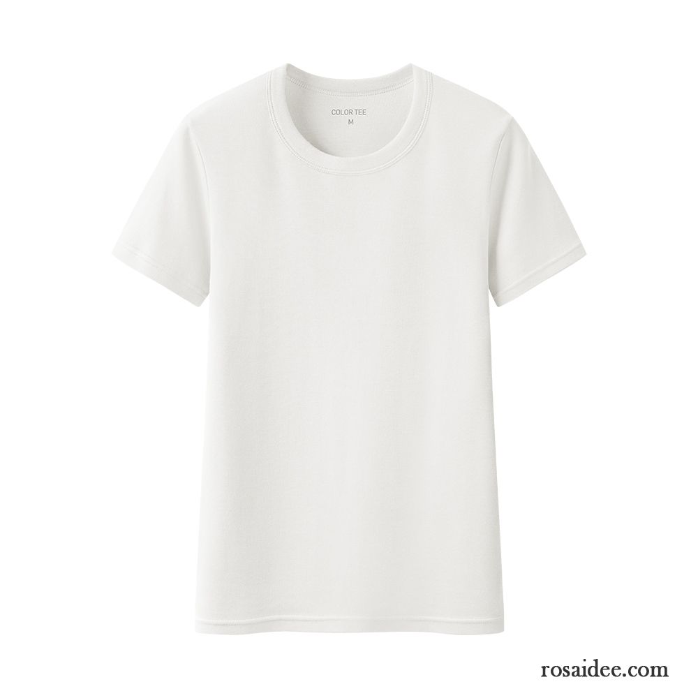 T-shirts Damen Sommer Fest Baumwolle Rein Rundausschnitt Mantel Dunkelblau Weiß Beige