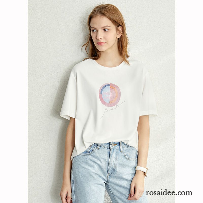 T-shirts Damen Sommer Lose Freizeit Mantel Neu Trend Dunkelblau Weiß