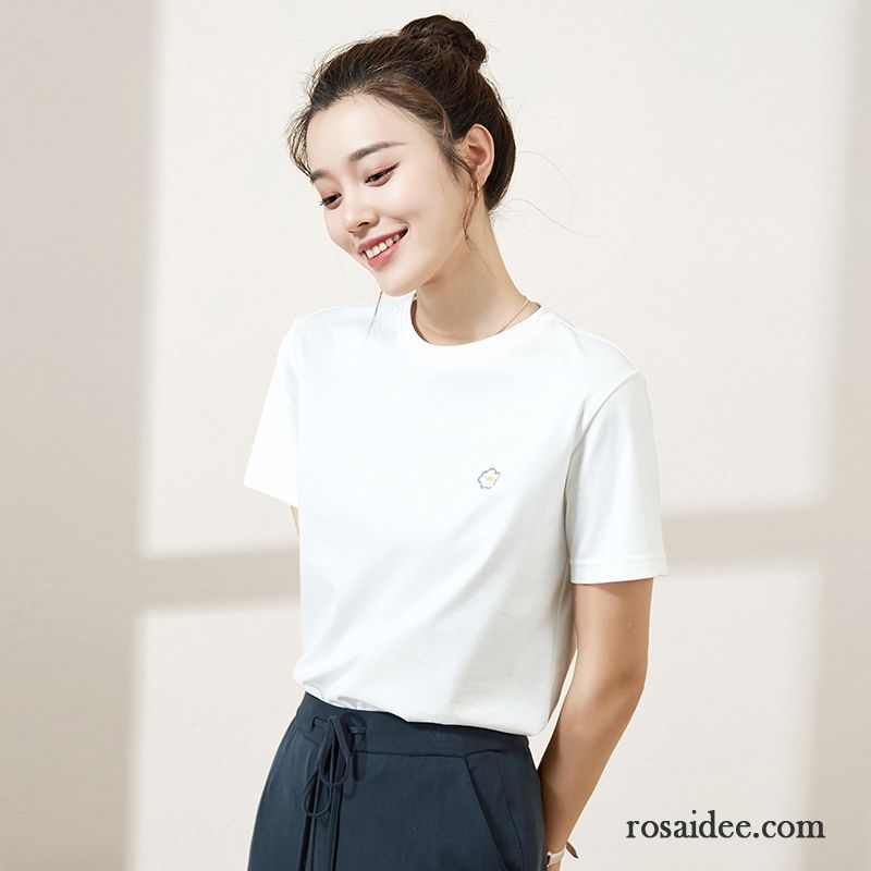 T-shirts Damen Sommer Mantel Lose Rein Trend Unteres Hemd Beige Farbe Weiß Grau