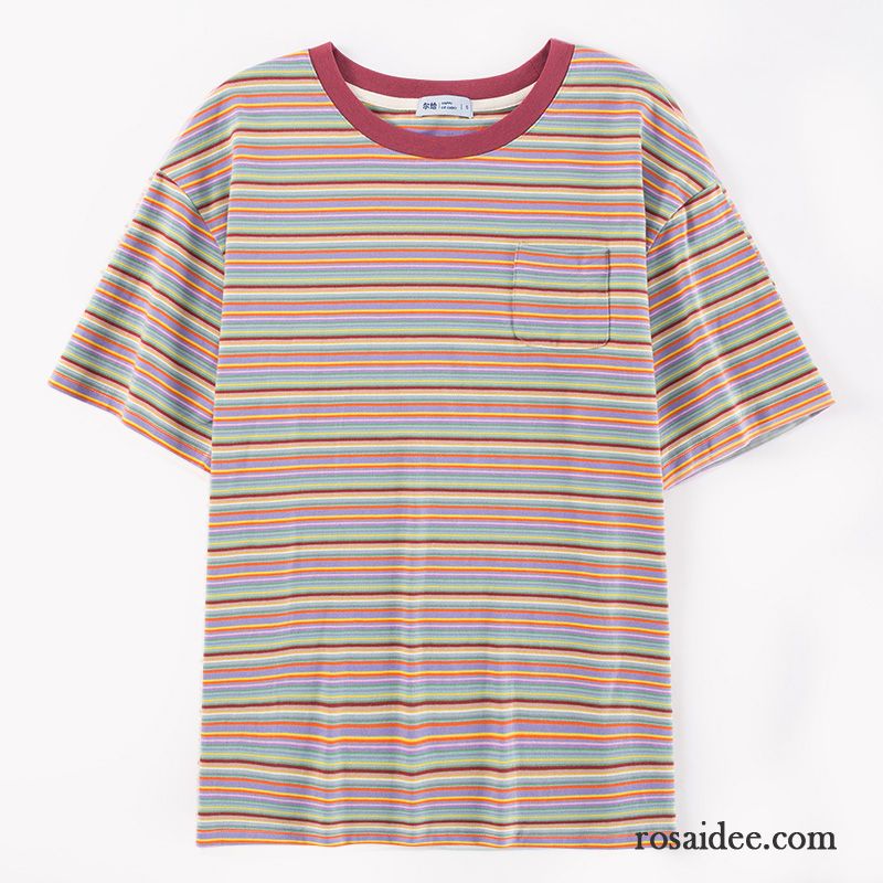 T-shirts Damen Streifen Retro Neu Mantel Mode Regenbogen Gelb