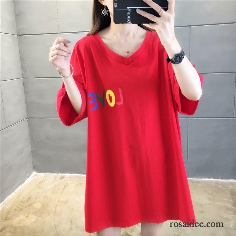 T-shirts Damen Trend Sommer Halb Ärmel Groß Fett Mantel Weiß Rot