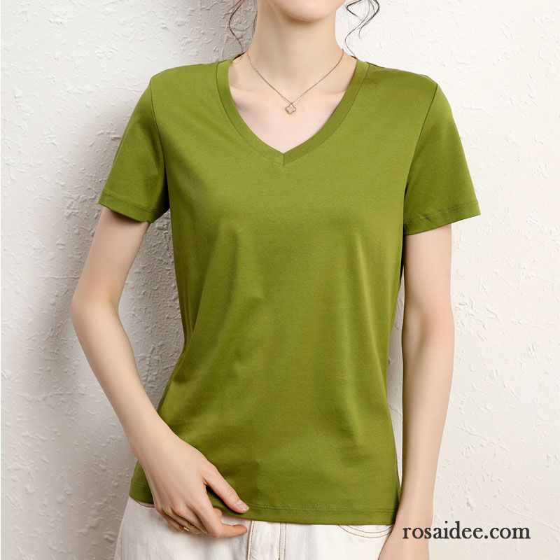 T-shirts Damen V-ausschnitt Neu Rein Mantel Baumwolle Unteres Hemd Grün