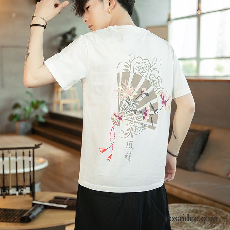 T-shirts Herren Allgleiches Chinesischer Stil Persönlichkeit Trend Baumwolle Kleider Weiß