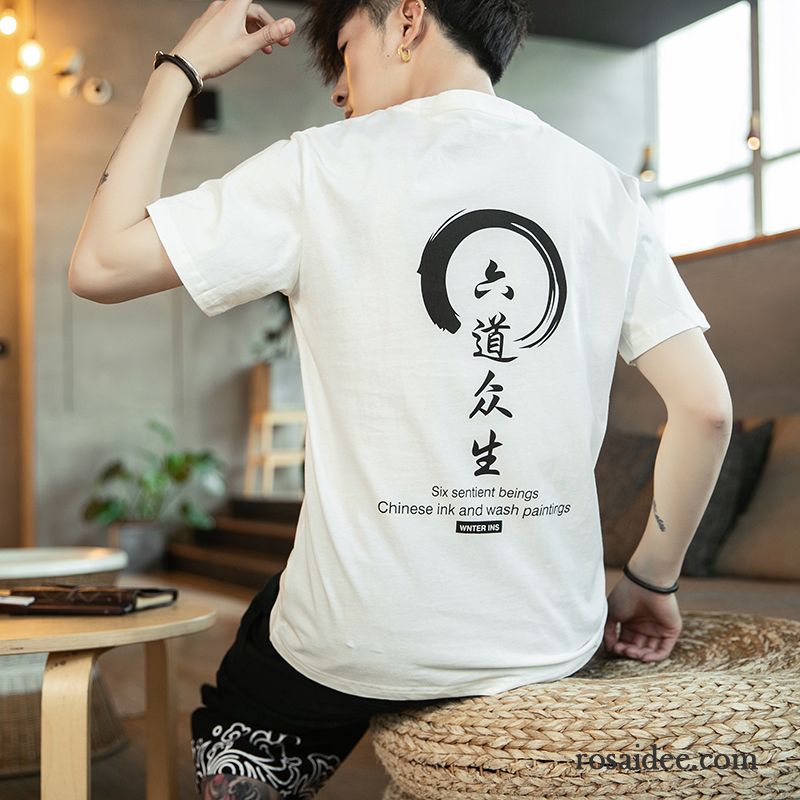 T-shirts Herren Allgleiches Chinesischer Stil Persönlichkeit Trend Baumwolle Kleider Weiß