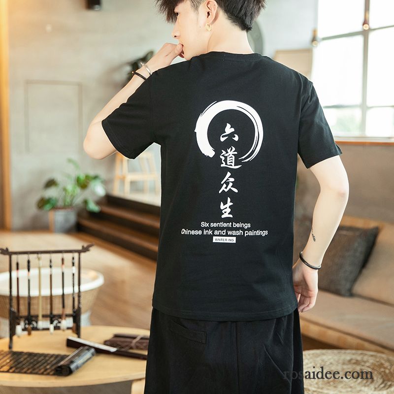 T-shirts Herren Allgleiches Chinesischer Stil Persönlichkeit Trend Baumwolle Kleider Weiß