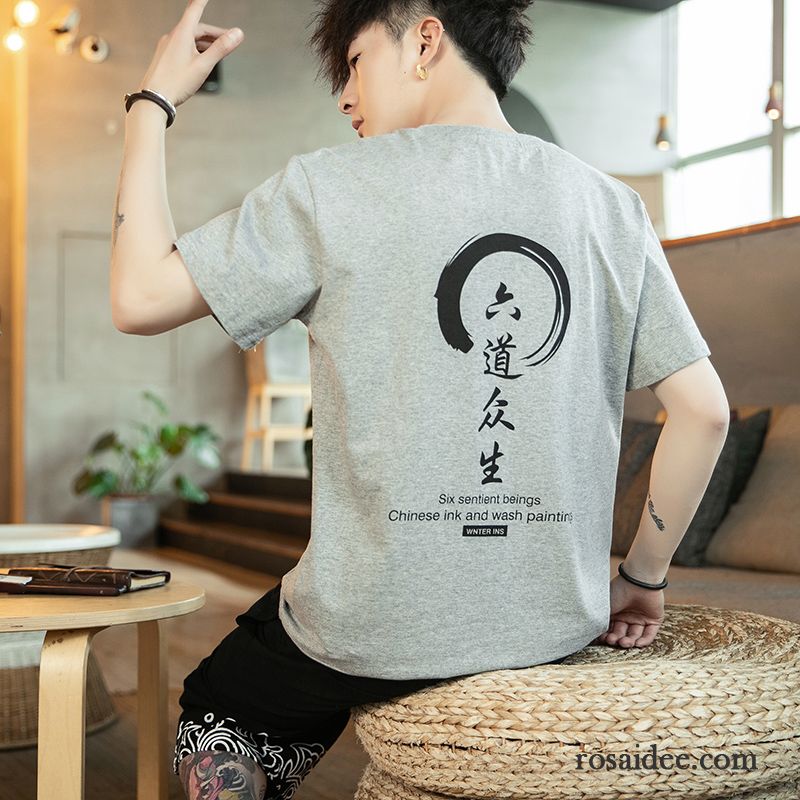 T-shirts Herren Allgleiches Chinesischer Stil Persönlichkeit Trend Baumwolle Kleider Weiß