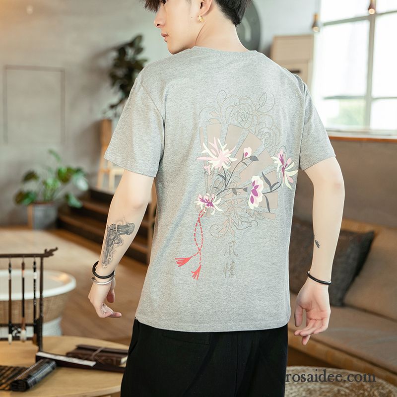 T-shirts Herren Allgleiches Chinesischer Stil Persönlichkeit Trend Baumwolle Kleider Weiß