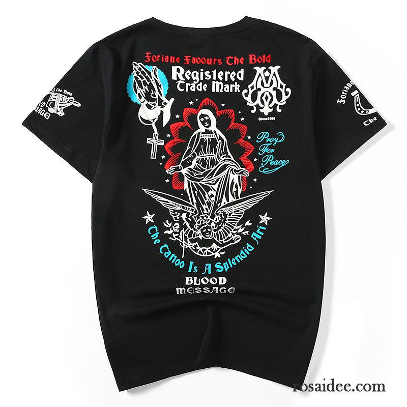T-shirts Herren Chinesischer Stil Neu Stickerei Lose Große Größe Trend Schwarz