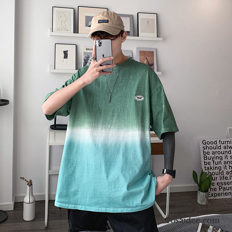 T-shirts Herren Halb Ärmel Trend Lose Ultra Paar Gradient Blau