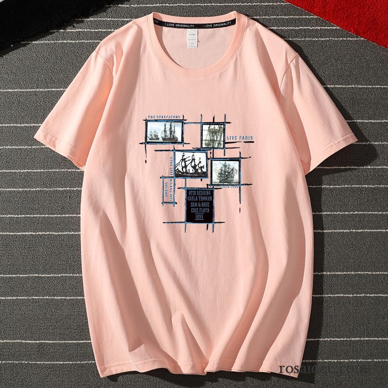 T-shirts Herren Lose Rein Kleider Schüler Trend Halb Ärmel Rosa Weiß