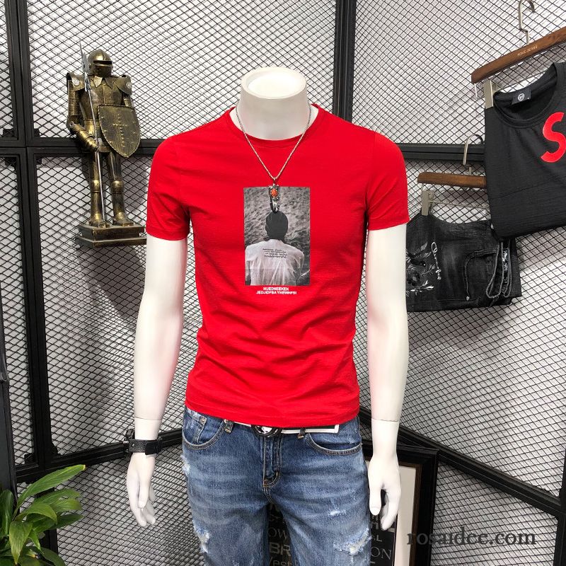 T-shirts Herren Schlank Trend Halb Ärmel Rundhals Jugend Unteres Hemd Schwarz