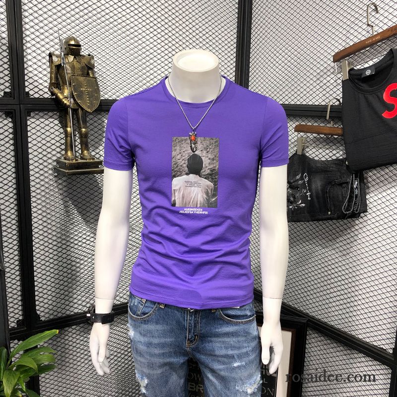 T-shirts Herren Schlank Trend Halb Ärmel Rundhals Jugend Unteres Hemd Schwarz