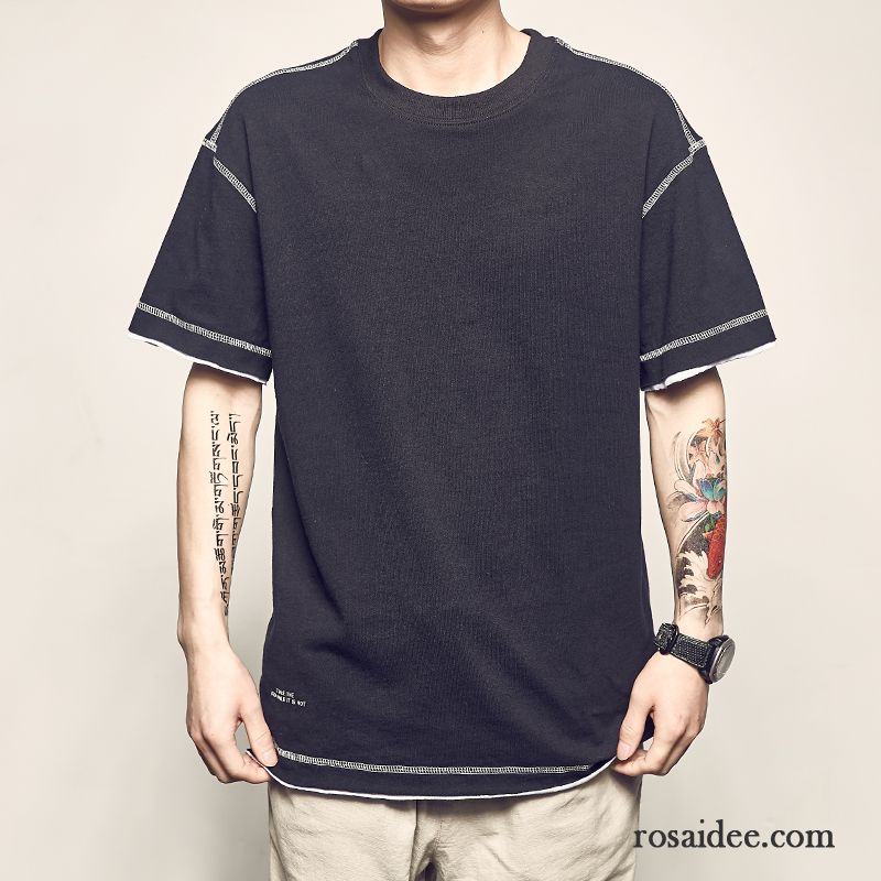 T-shirts Herren Sommer Rein Neu Spleißen Trend Baumwolle Blau