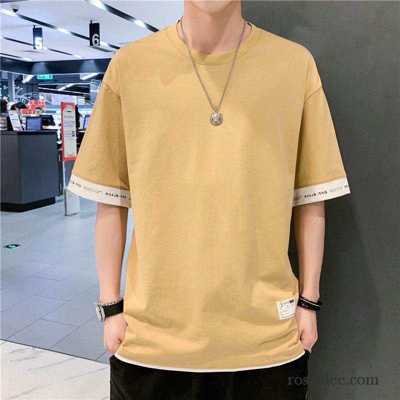 T-shirts Herren Trend Neu Allgleiches Mantel Unteres Hemd Sommer Gelb