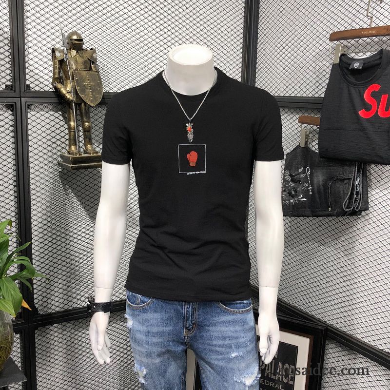 T-shirts Herren Trend Sommer Halb Ärmel Rundhals Schlank Rein Weiß