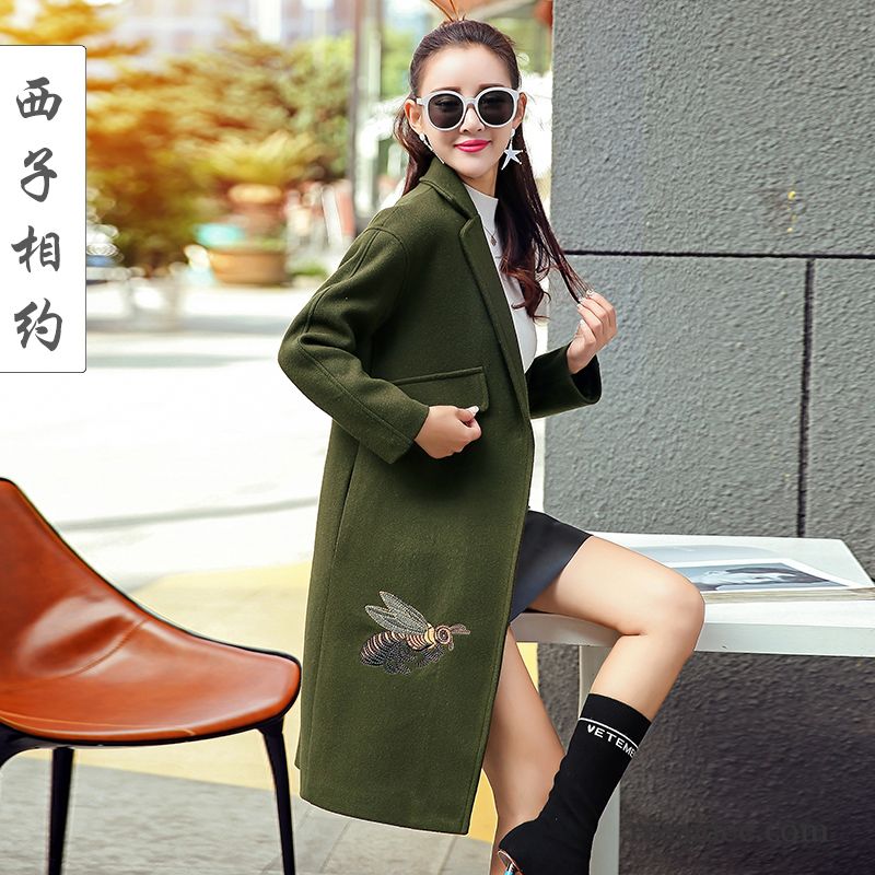 Trenchcoat Damen Braun Langer Abschnitt Schlank Wolle Stickerei Winterkleidung Damen Neu Überzieher Mäntel Trend Kaufen