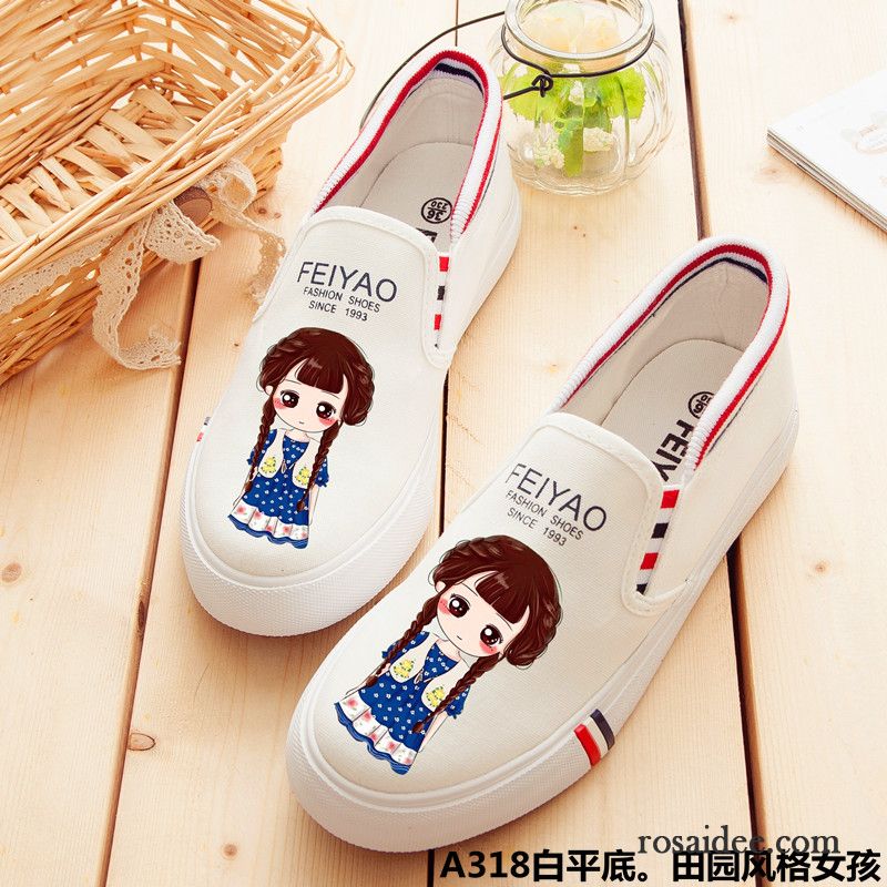 Turnschuhe Damen Silber Weiß Slip-on Straße Damen Flache Graffiti Tuch Schuhe Sommer Karikatur Feder Faul Schüler Allgleiches Günstig