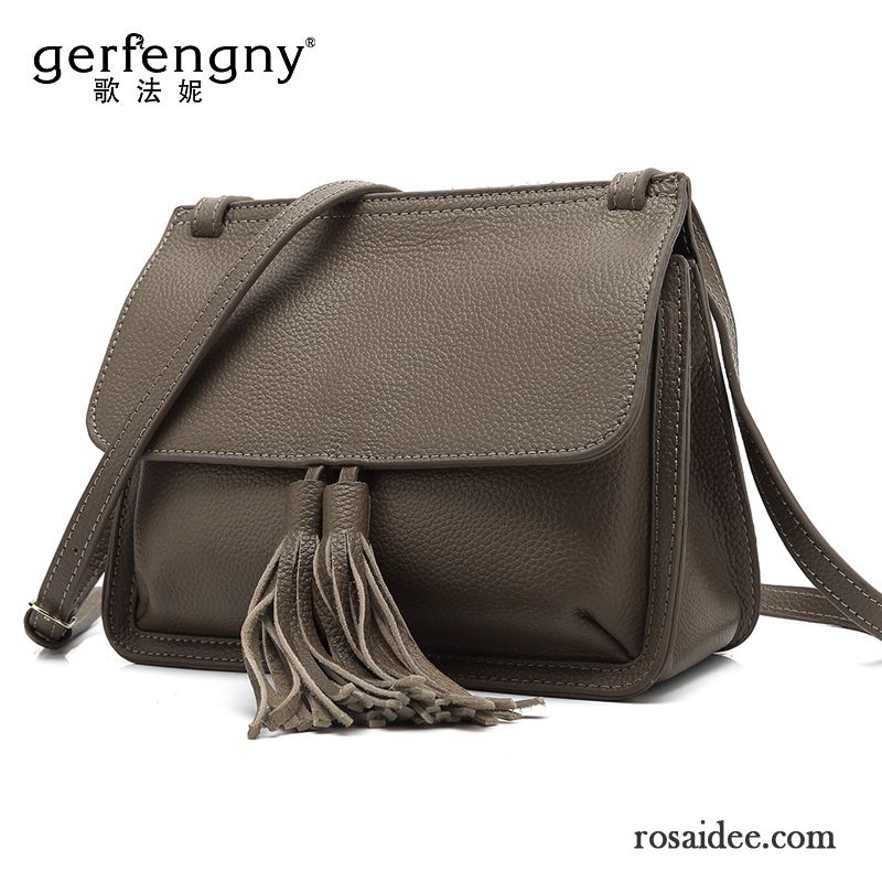 Umhängetasche Leder Damen Sale Das Neue Taschen Einfach Mini Echtleder Schultertaschen Quaste Messenger-tasche Rindsleder Billig