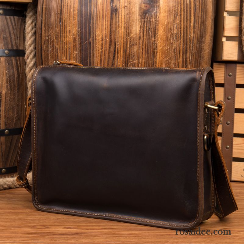 Umhängetaschen Herren Freizeit Echtleder Rindsleder Retro Messenger-tasche Braun