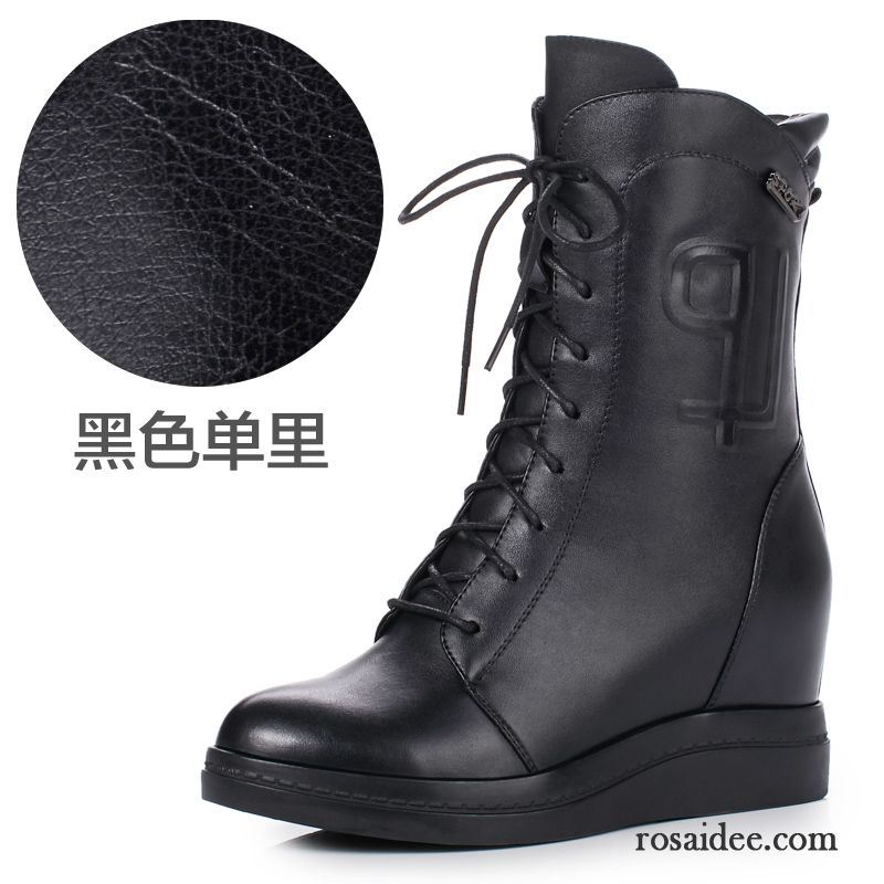 Warme Damenstiefel Echtleder Damen Plus Samt Stiefel Erhöht Keilschuhe Martin Stiehlt Neue Baumwolle Schuhe Schwarz Winter Verkaufen