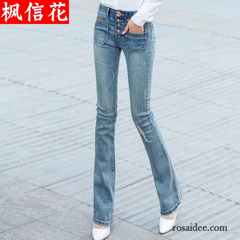 Weiße High Waist Jeans Große Größe Leicht Retro Damen Dünn Hohe Taille Ausgestellte Jeans Hose Herbst Elastisch Fest Günstig