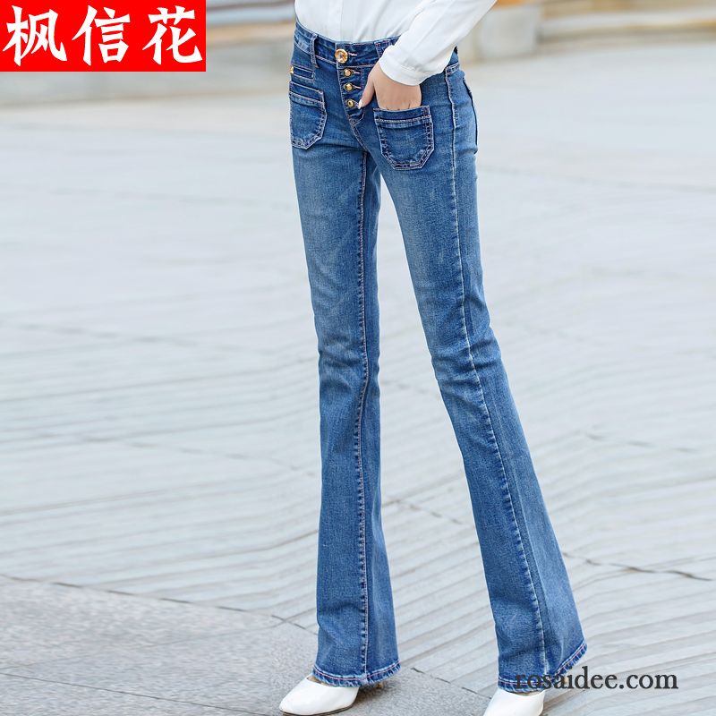 Weiße High Waist Jeans Große Größe Leicht Retro Damen Dünn Hohe Taille Ausgestellte Jeans Hose Herbst Elastisch Fest Günstig