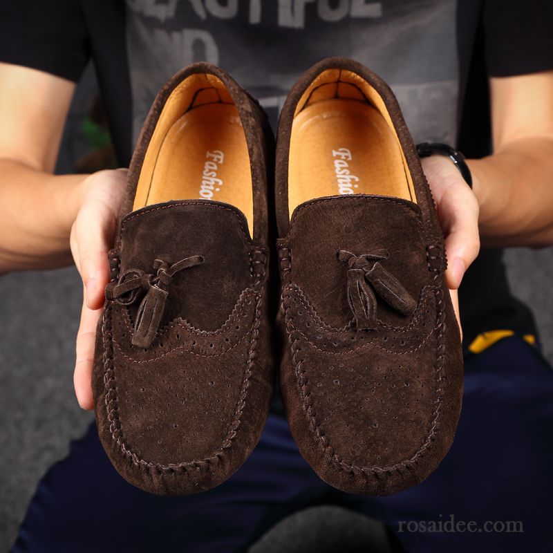 Weiße Männer Schuhe Lederschue Weiche Sohle Gefrostet Trend Faul Casual Herren Schuhe Sommer Slip-on England Echtleder Sale