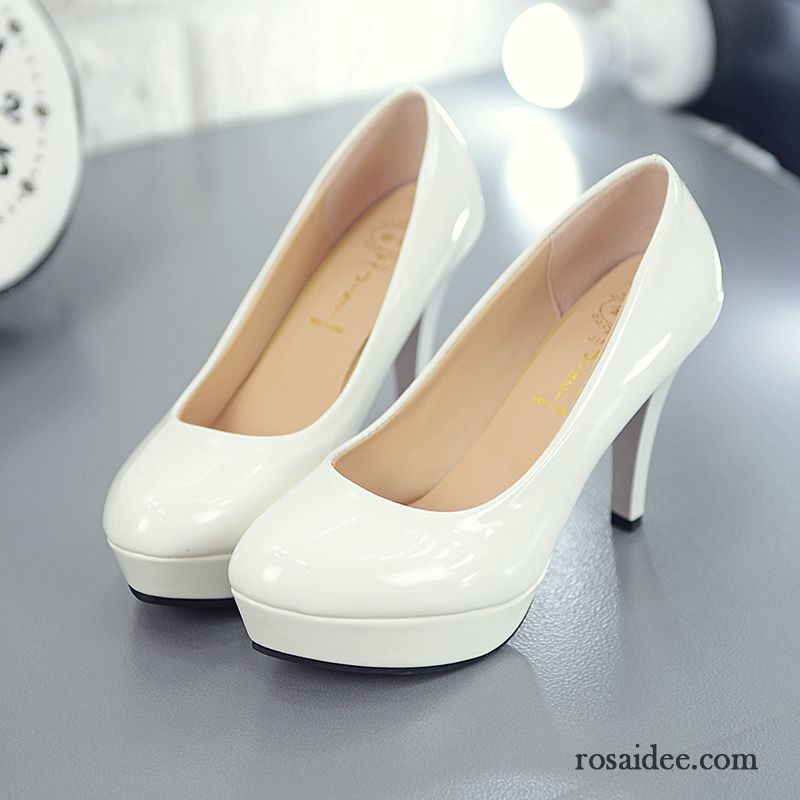 Weiße Pumps Leder Dünne Fersen Pumps Runde Zehe Schnürschuhe Lederschuhe Feder Hochzeit Schuhe Damen Herbst Wasserdichte Plattform Pailletten Kaufen