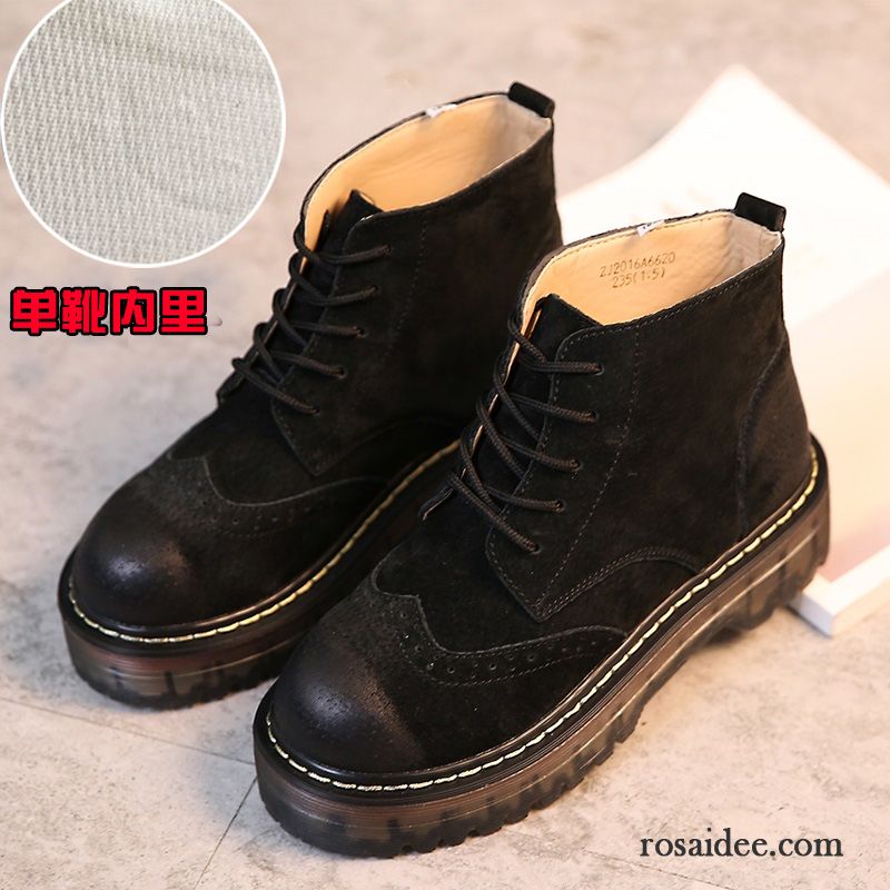 Weiße Schuhe Damen Dicke Sohle Damen Kurze Flache Retro England Plus Samt Martin Stiehlt Echtleder Winter Herbst Thermische Billig