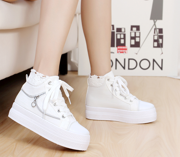 Weiße Schuhe Damen Sneaker Große Größe Mädchen Schüler Langschaft Casual Flache Tuch Schuhe Schnürschuhe Skaterschuhe Kaufen