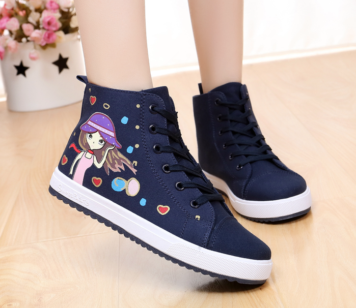 Weiße Schuhe Damen Sneaker Große Größe Mädchen Schüler Langschaft Casual Flache Tuch Schuhe Schnürschuhe Skaterschuhe Kaufen