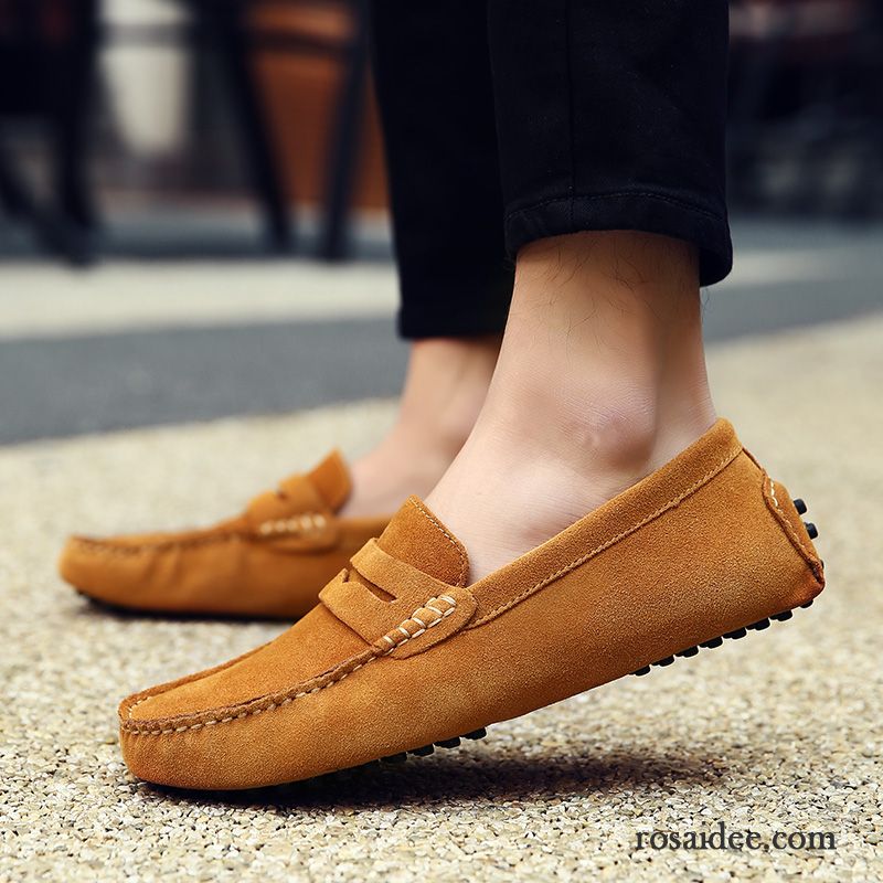 Wildleder Schuhe Herren Neue Faul Echtleder Herren Schüler Casual Trend Gelb Allgleiches Herbst Schuhe Günstig