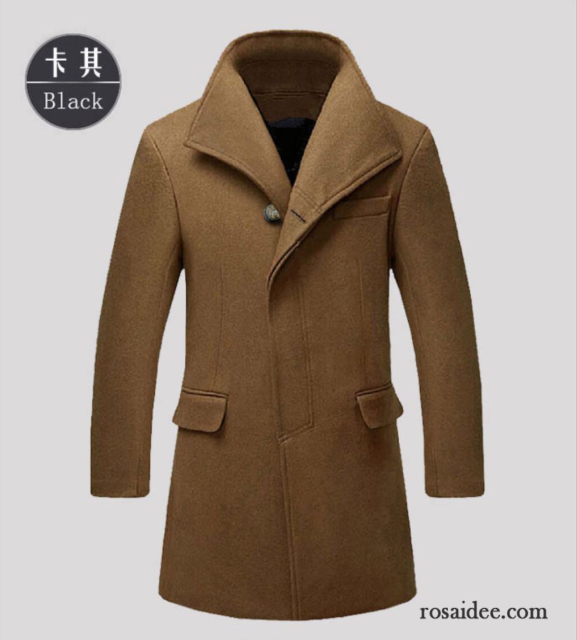 Winterjacke Beige Herren Mäntel Langer Abschnitt Überzieher Wolle Herren Modisch Billig