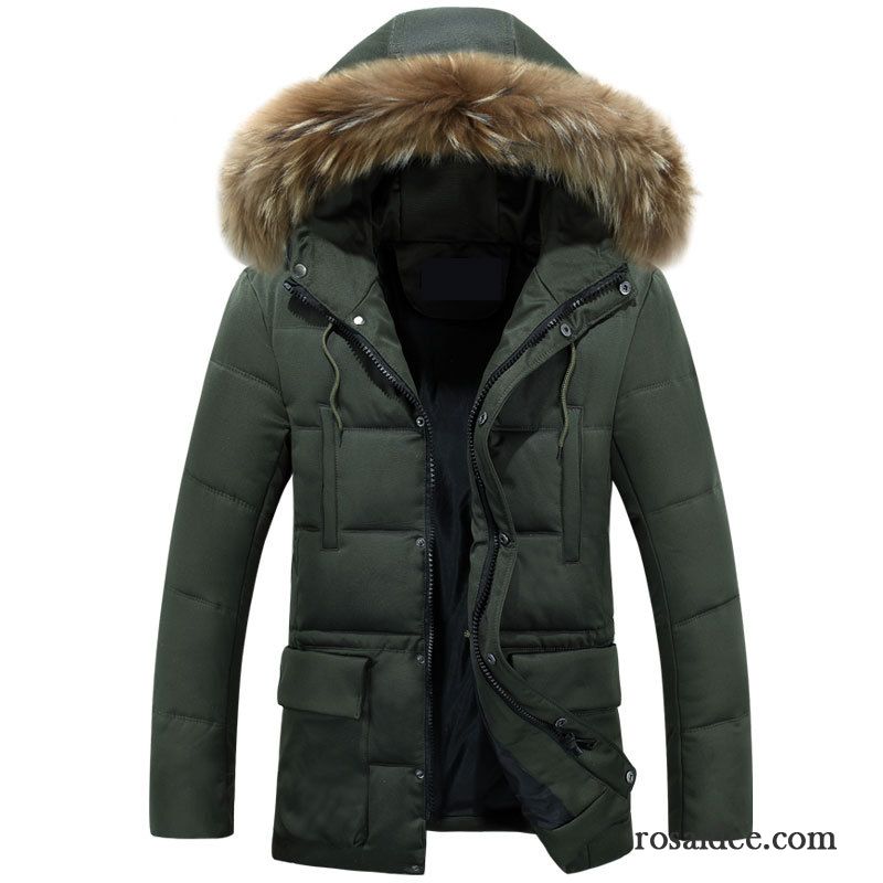 Winterjacke Herren Daunen Langer Abschnitt Baumwollgepolsterte Kapuze Baumwolle Herren Rein Verdickung Freizeit Neu Großer Pelzkragen Günstig