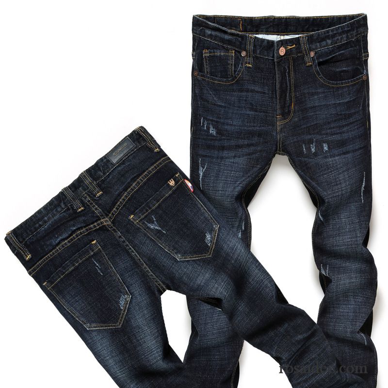 Zerrissene Jeans Herren Schwarz Winter Gerade Hose Schlank Jeans Rein Elastisch Herren Lange Freizeit Baumwolle Herbst Günstig