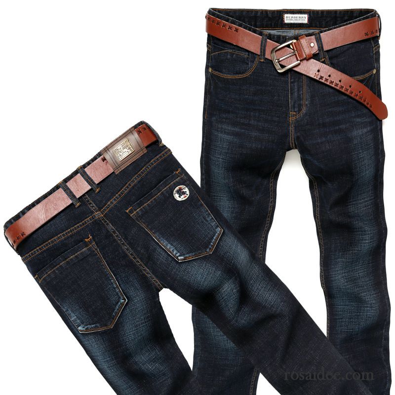 Zerrissene Jeans Herren Schwarz Winter Gerade Hose Schlank Jeans Rein Elastisch Herren Lange Freizeit Baumwolle Herbst Günstig