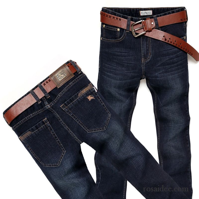 Zerrissene Jeans Herren Schwarz Winter Gerade Hose Schlank Jeans Rein Elastisch Herren Lange Freizeit Baumwolle Herbst Günstig