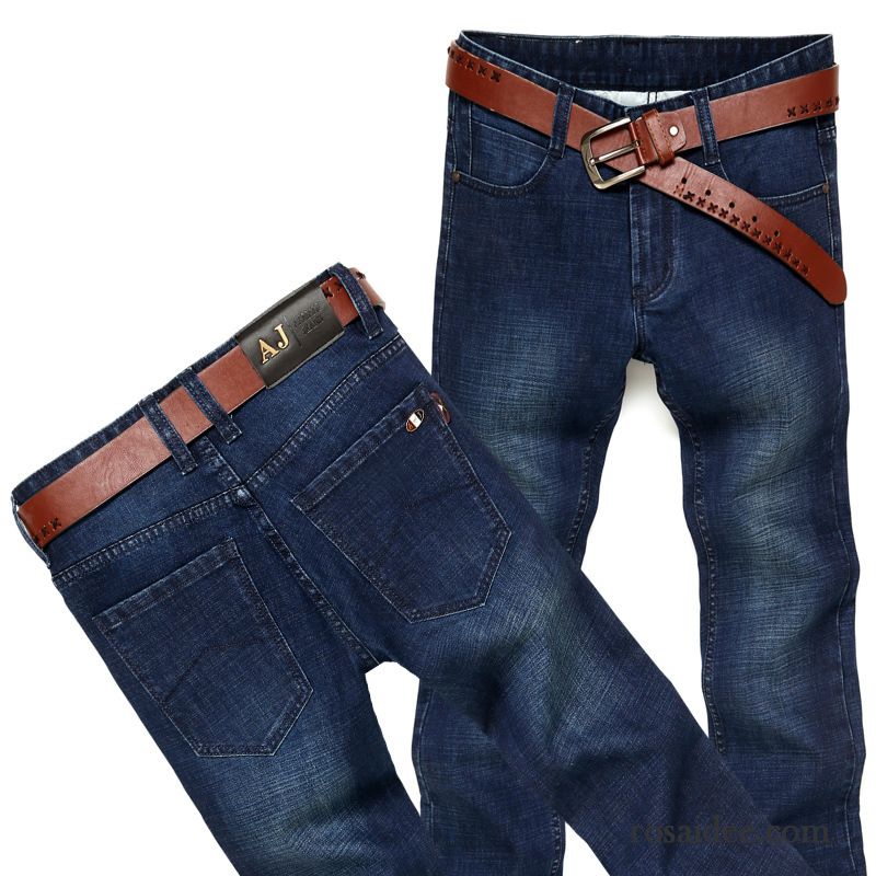 Zerrissene Jeans Herren Schwarz Winter Gerade Hose Schlank Jeans Rein Elastisch Herren Lange Freizeit Baumwolle Herbst Günstig