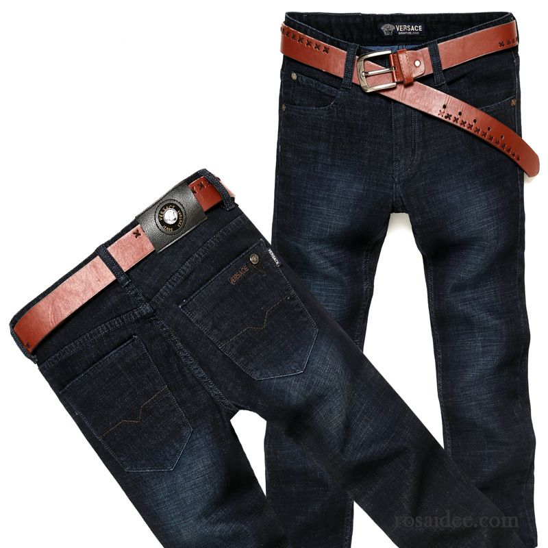 Zerrissene Jeans Herren Schwarz Winter Gerade Hose Schlank Jeans Rein Elastisch Herren Lange Freizeit Baumwolle Herbst Günstig