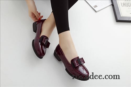 Anzug Schuhe Damen Schwarz Schuhe Damen Schüler Bogen England Retro Schnürschuhe Flache Schuhe Lederschuhe Runde Zehe Schwarz Dick Günstig