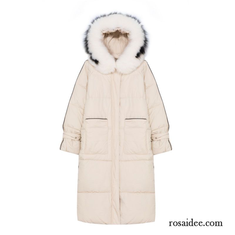 Baumwolle Mantel Damen Baumwollgepolsterte Schüler Winter Neu Langer Abschnitt Überzieher Weiß Beige