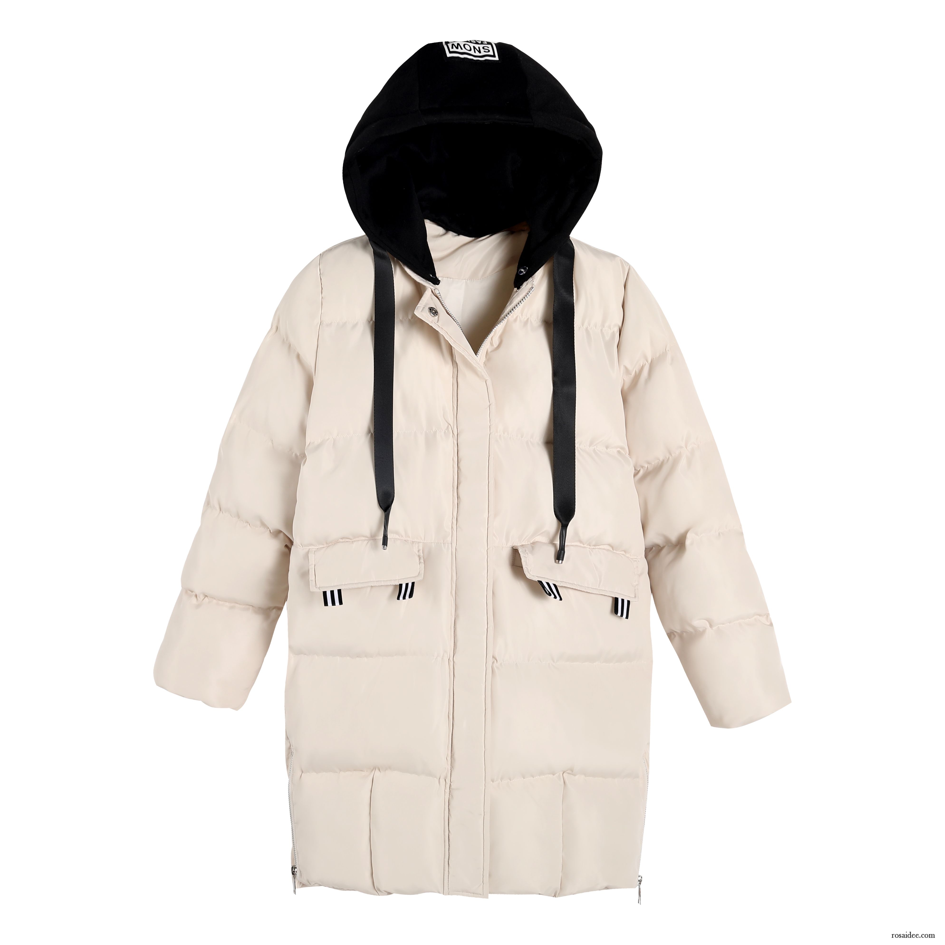 Baumwolle Mantel Damen Temperament Langer Abschnitt Mode Winter Gemütlich Trend Weiß Beige