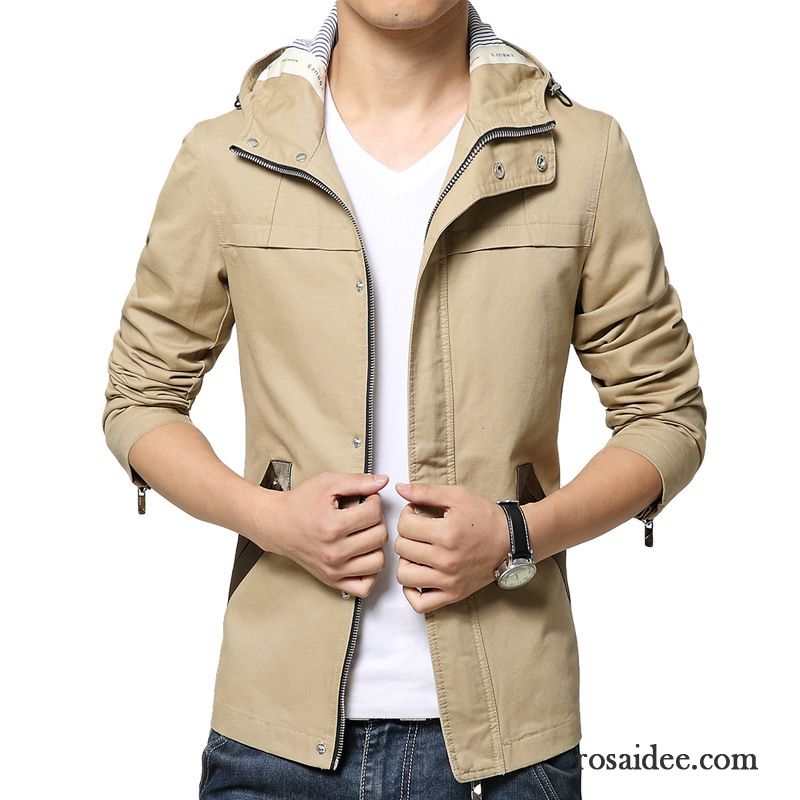 Beige Mantel Herren Baumwolle Herren Herbst Dünn Überzieher Jacke Freizeit