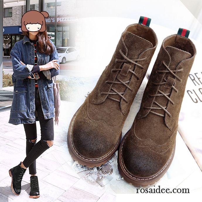 Bequeme Schuhe Damen England Herbst Erhöht Plus Samt Gefrostet Echtleder Schnürung Baumwolle Schuhe Damen Retro Winter Kurze Martin Stiehlt Flache