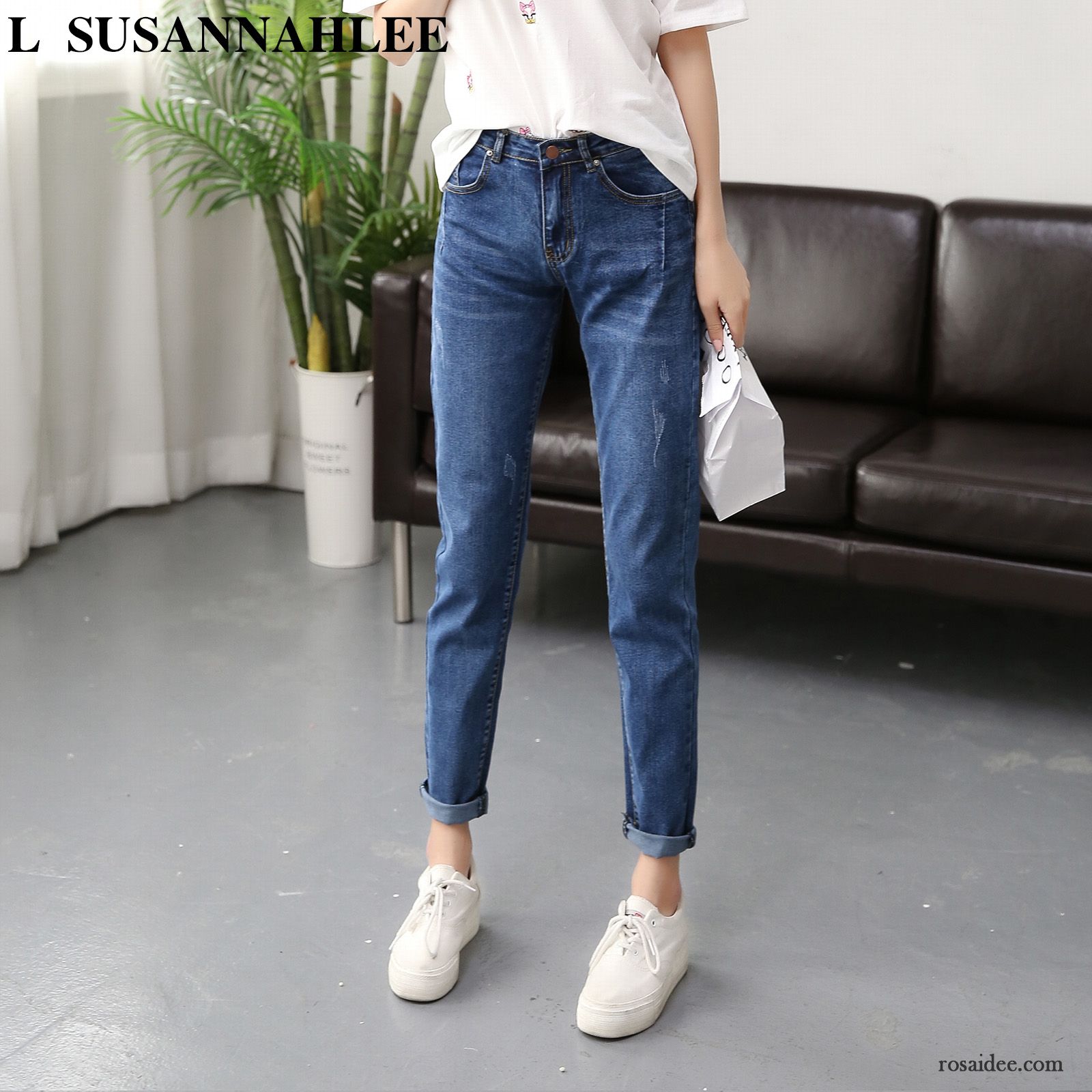 Biker Jeans Damen Grau Dunkel Herbst Harlan Elastisch Dünn Schmales Bein Hose Gerade Damen Jeans Freizeit Lose Sale