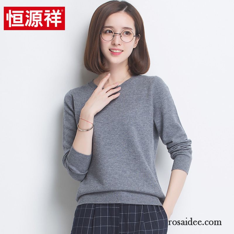 Blau Weiß Gestreifter Pullover Damen Unteres Hemd Strickwaren Winter Schlank Rundausschnitt Wollpullover Damen Herbst Große Größe Rabatt